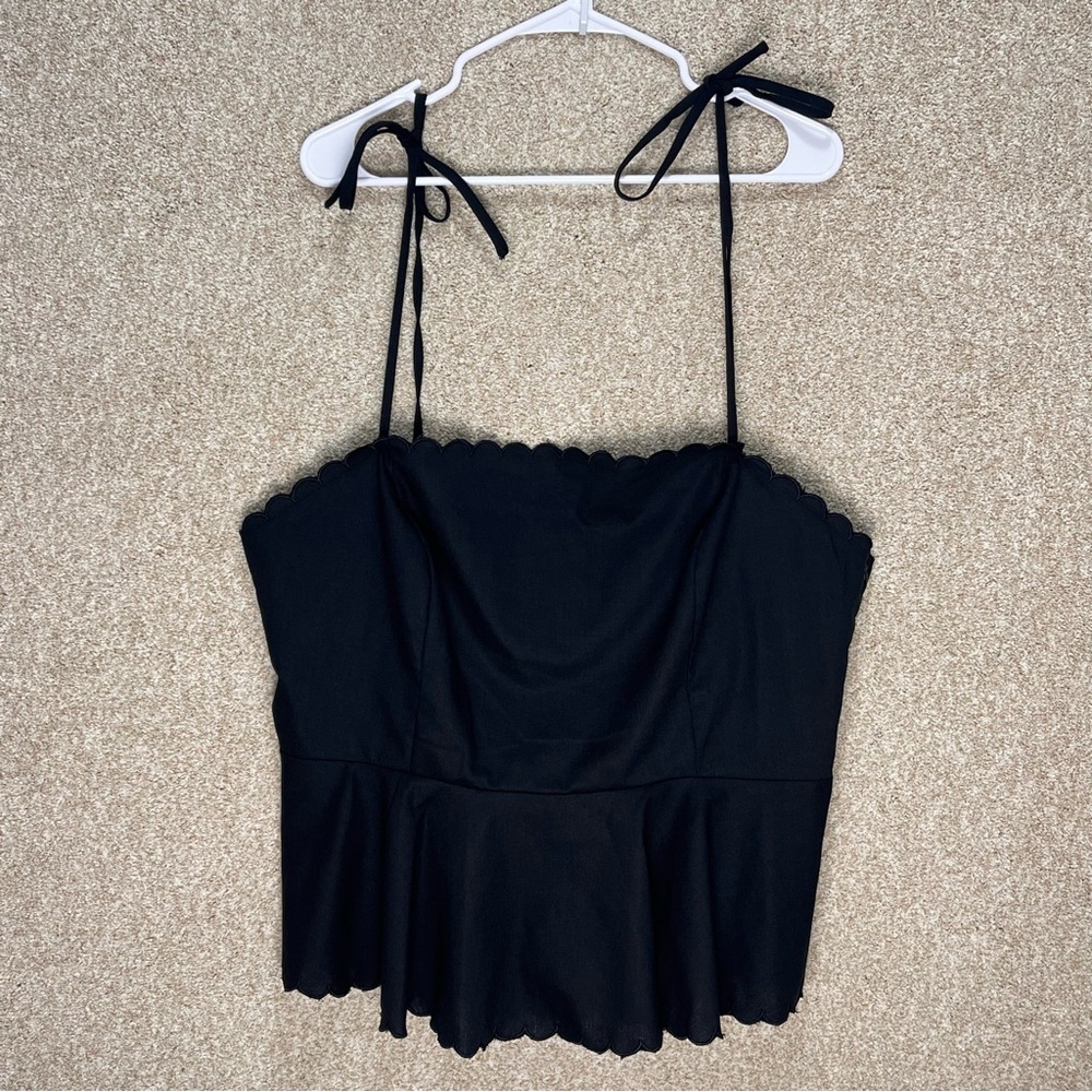 NWT Gilli linen blend top‎ tie straps black scalloped hem size XXL top imperfect